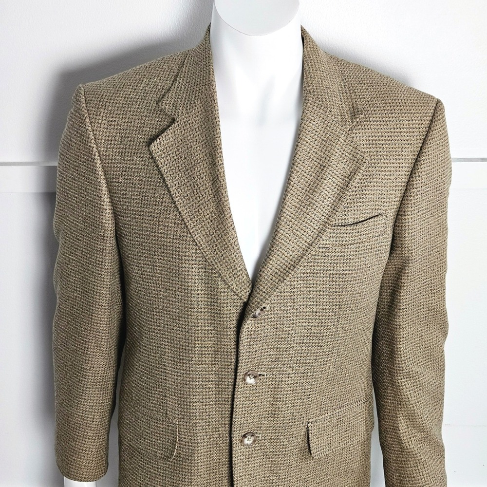 Oscar de la Renta Mens 38S Silk  Wool Blend Blazer Sport Coat Tan Brown